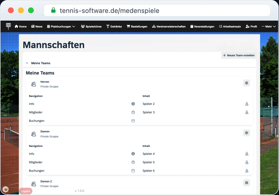 Medenspiele – Mannschaften und Spieltermine verwalten