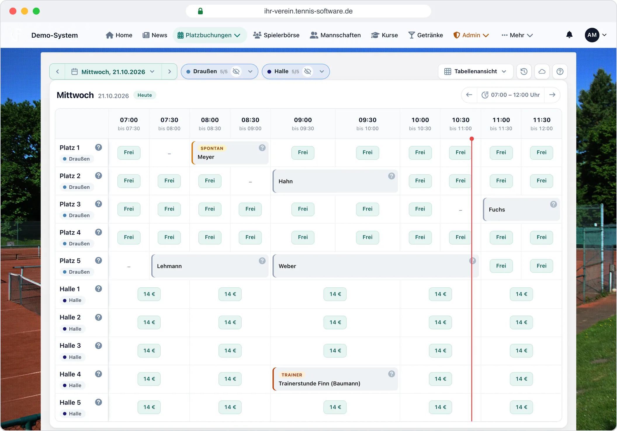 Belegungsplan: Alle Plätze auf einen Blick – Screenshot aus Tennis-Software.de