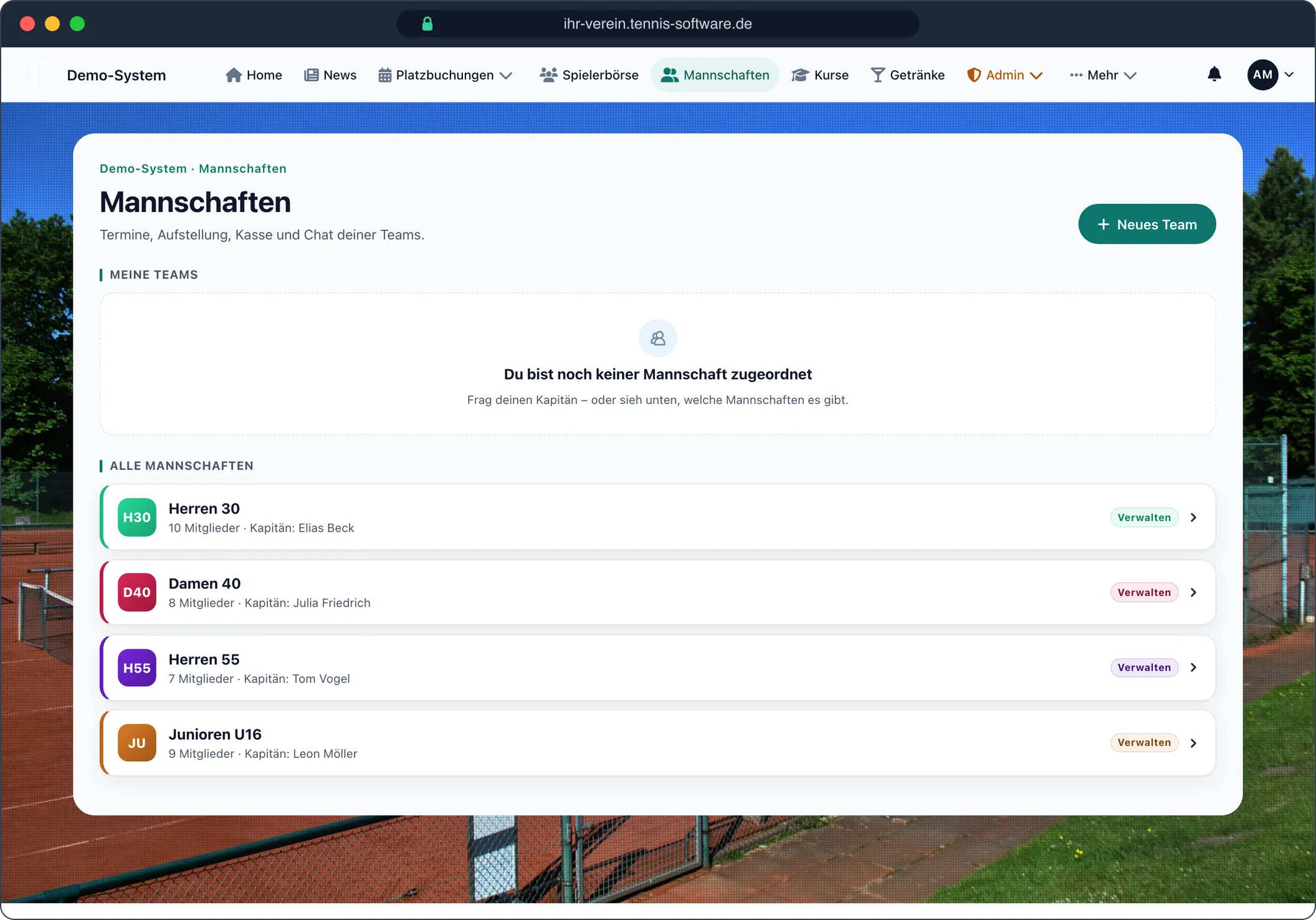 Alle Mannschaften – Screenshot aus Tennis-Software.de