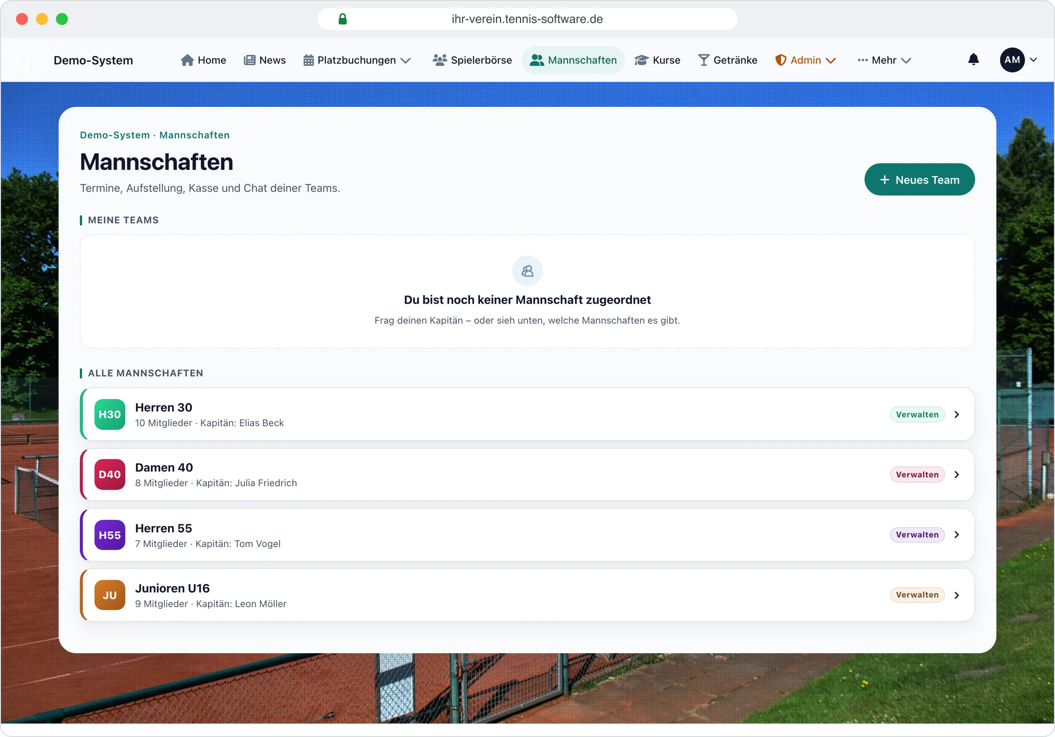 Alle Mannschaften – Screenshot aus Tennis-Software.de