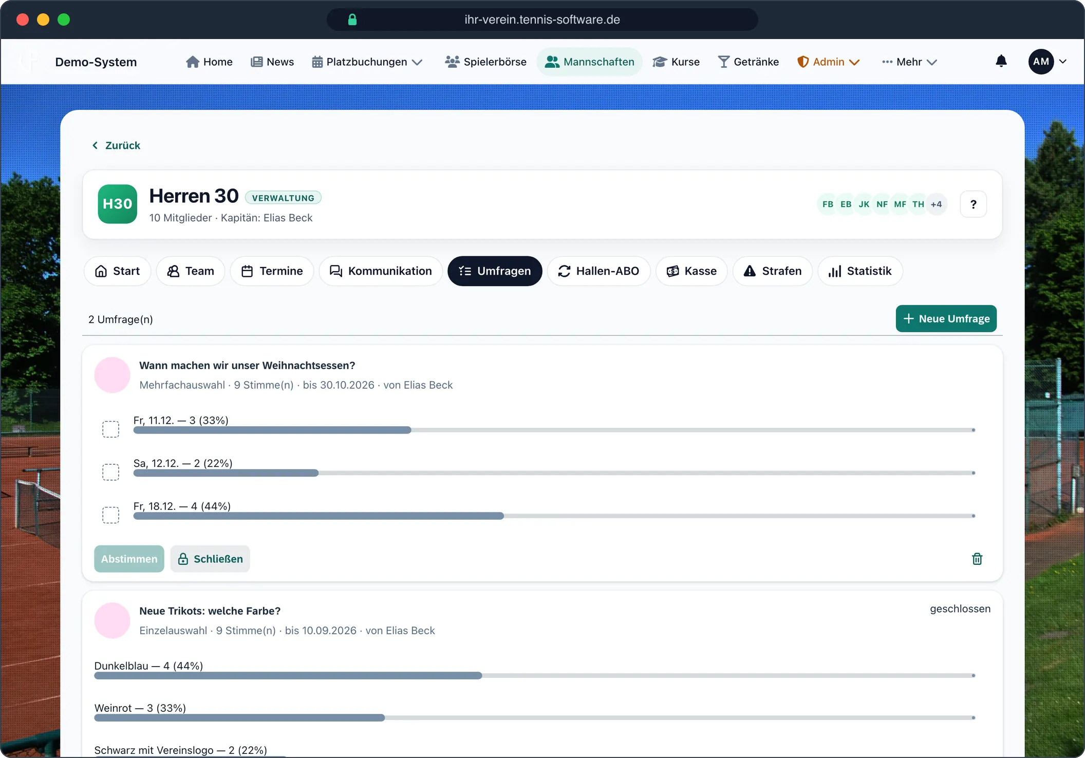 Umfragen – Screenshot aus Tennis-Software.de