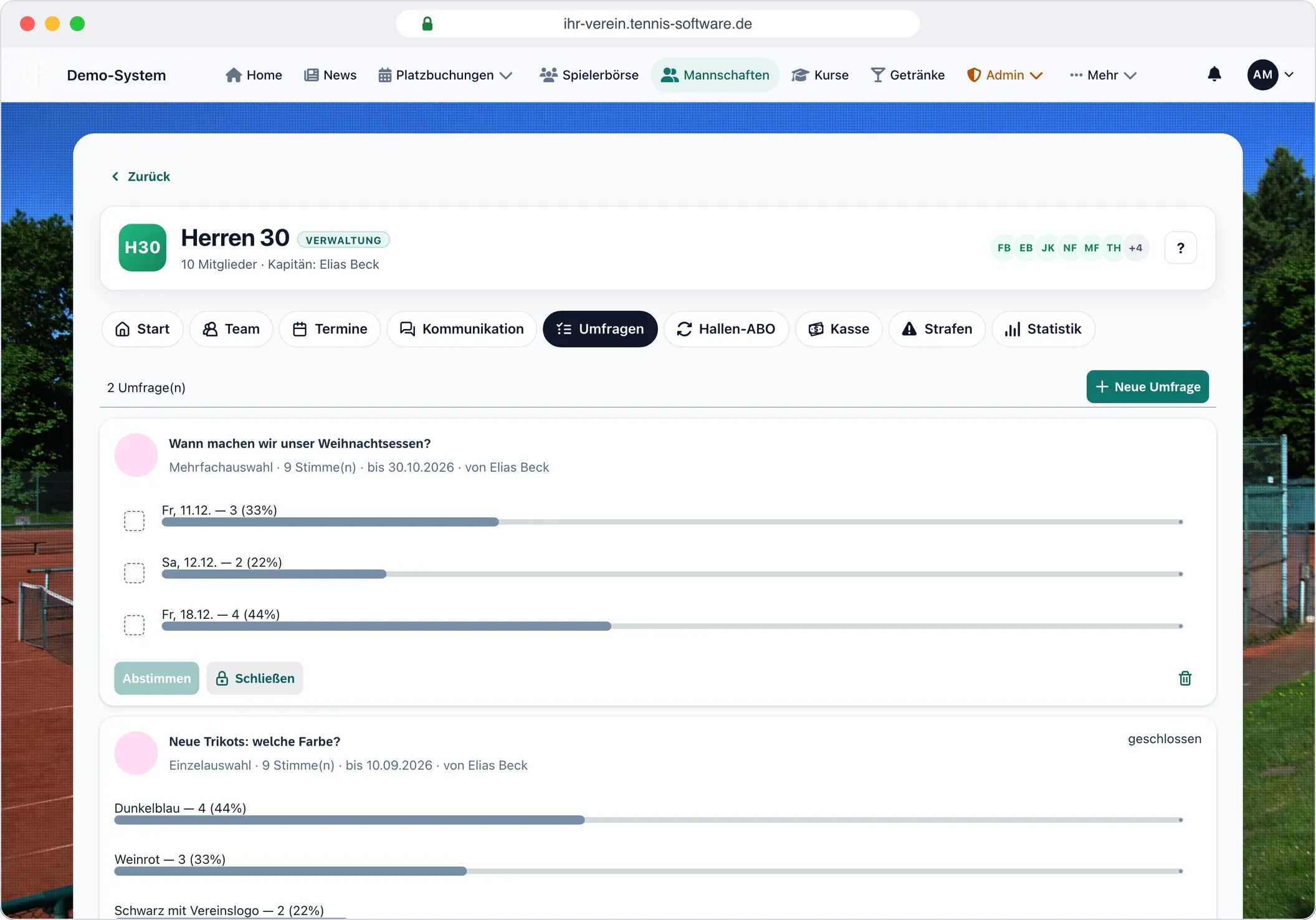 Umfragen – Screenshot aus Tennis-Software.de