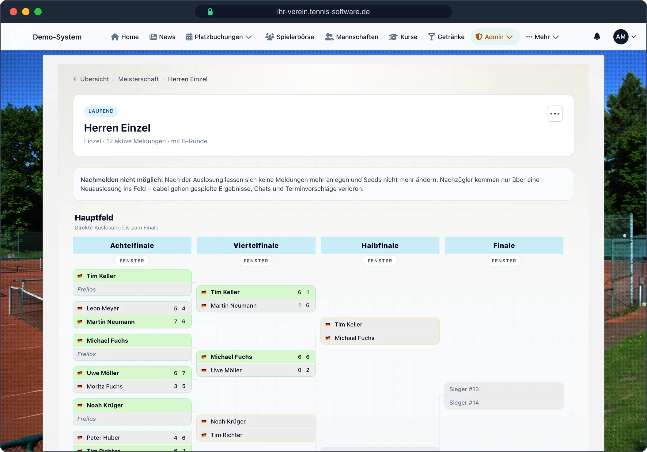 Turnierbaum Hauptfeld – Screenshot aus Tennis-Software.de