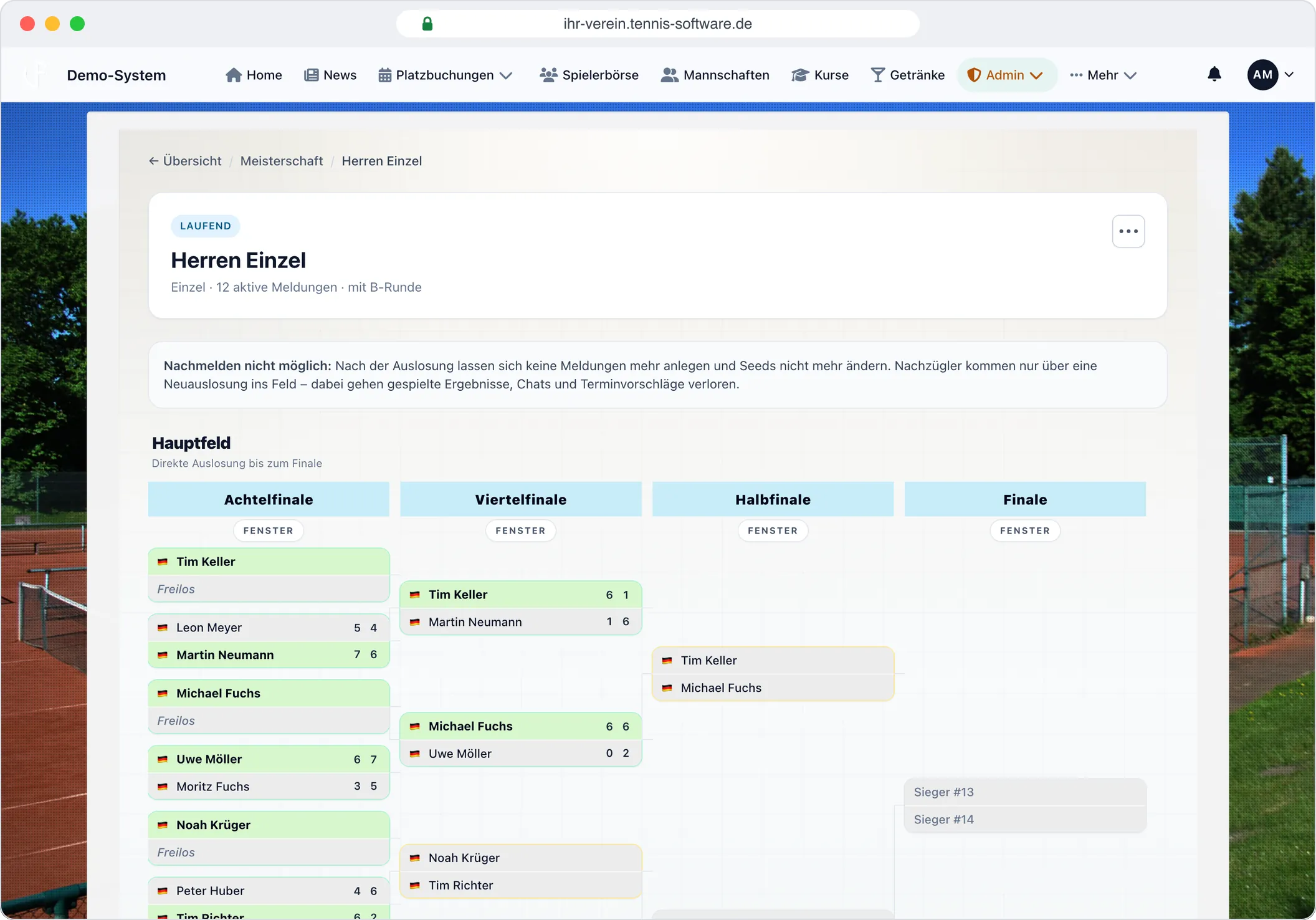 Turnierbaum Hauptfeld – Screenshot aus Tennis-Software.de